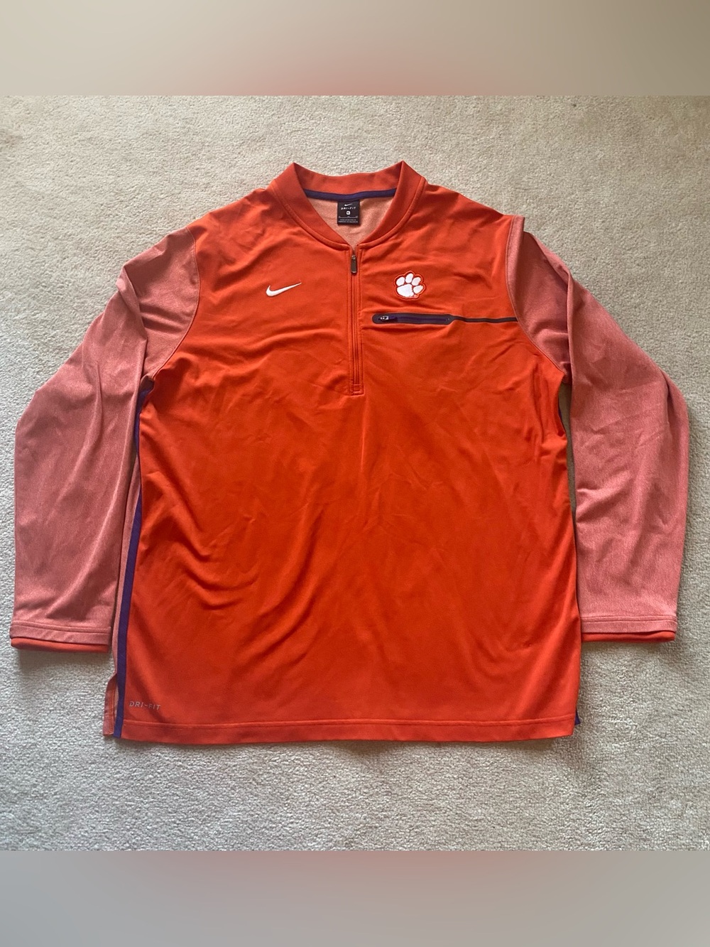 Nike Clemson Tigers Dri Fit 1/4 Zip Long Sleeve Pullover Orange Men's XL X-Large